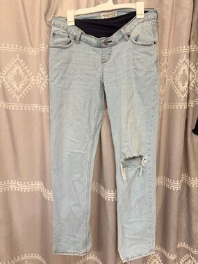 Abercrombie Light Blue Women's Maternity Jeans with Distressed Knee